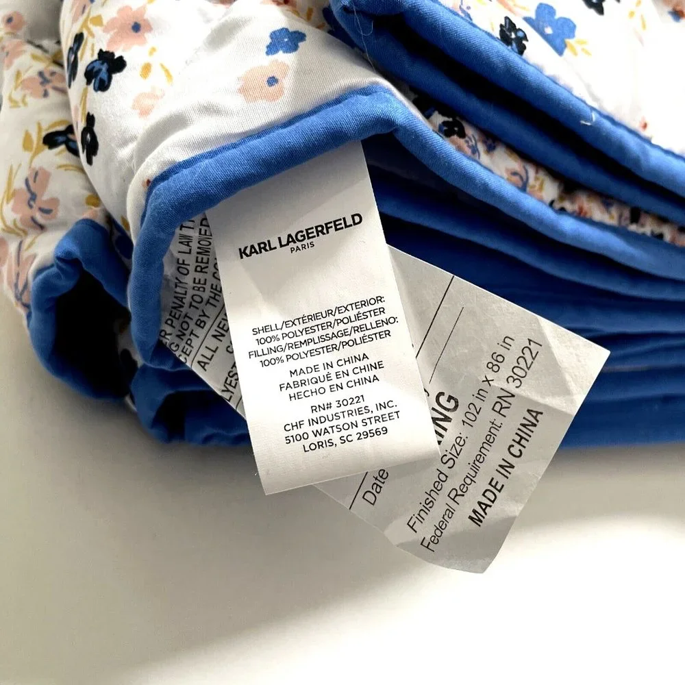 NWT KARL LAGERFELD 3pc Quilt Set + Shams Ditsy Floral King Comforter 102 x 86
